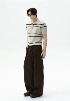 Textured Knit Polo Shirt With Horizontal Stripes -Modern Wear Shop cf6fced3647792a6f6656a222c9d7ff0