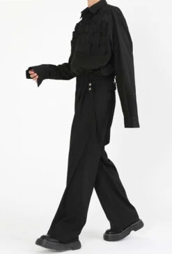 Wide Leg Pleated Pants With Strap -Modern Wear Shop cf8510eaacfe660b0f56a92ad24d0c98