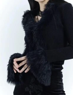 Ribbed Cardigan With Faux Fur Trim Detail -Modern Wear Shop d0339f8ce0f49974b95264a87a3a04b6