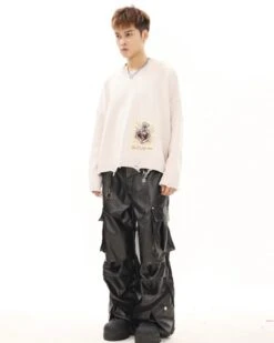 Oversized Cargo Pocket Faux Leather Pants -Modern Wear Shop d0b1fc9968bc48af02a97eb6b795c970