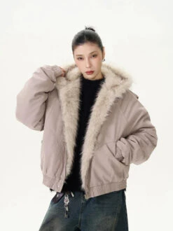 Oversized Faux Fur Lined Zip Jacket With Elastic Hem -Modern Wear Shop d0bc16ba4a9cd11178ca44048e460200