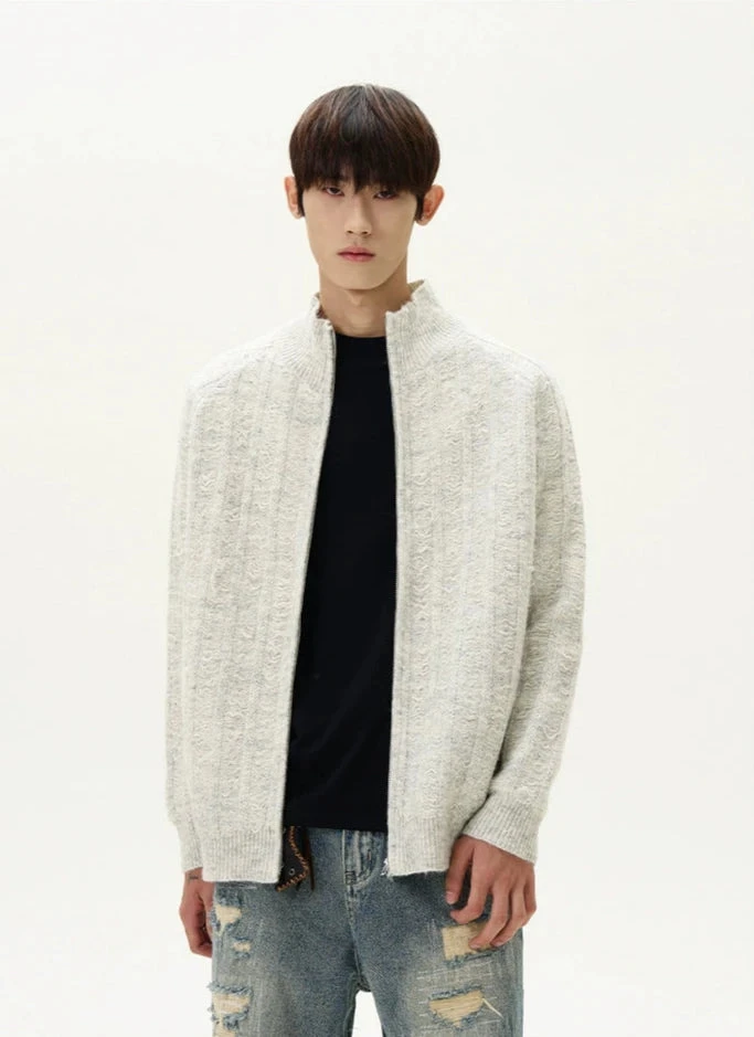 Fuzzy Ribbed Trim Mock Neck Zip Jacket 5 Fuzzy Ribbed Trim Mock Neck Zip Jacket - Image 5