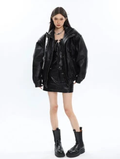 Drop Shoulder Faux Leather Bomber Jacket -Modern Wear Shop d0d0e86771c3fa3af52001c9584dfc78