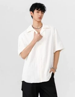 Textured Button-Up Shirt With Camp Collar -Modern Wear Shop d1265e4fb01fff418f70d0534444c6a1