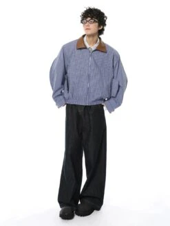 Gingham Two-Tone High-Collar Zip Bomber Jacket -Modern Wear Shop d1799f233061e8244ad3868195d94fe5