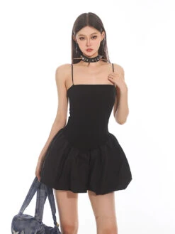 Sleeveless Spaghetti Strap Bubble-Skirt Skater Dress -Modern Wear Shop d179b2c1f4623f07875d511bf286dafa
