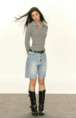 Half-Button Cable Knit Collared Pullover -Modern Wear Shop d1a6cb3a745bb25c1c08a31b19065cc6