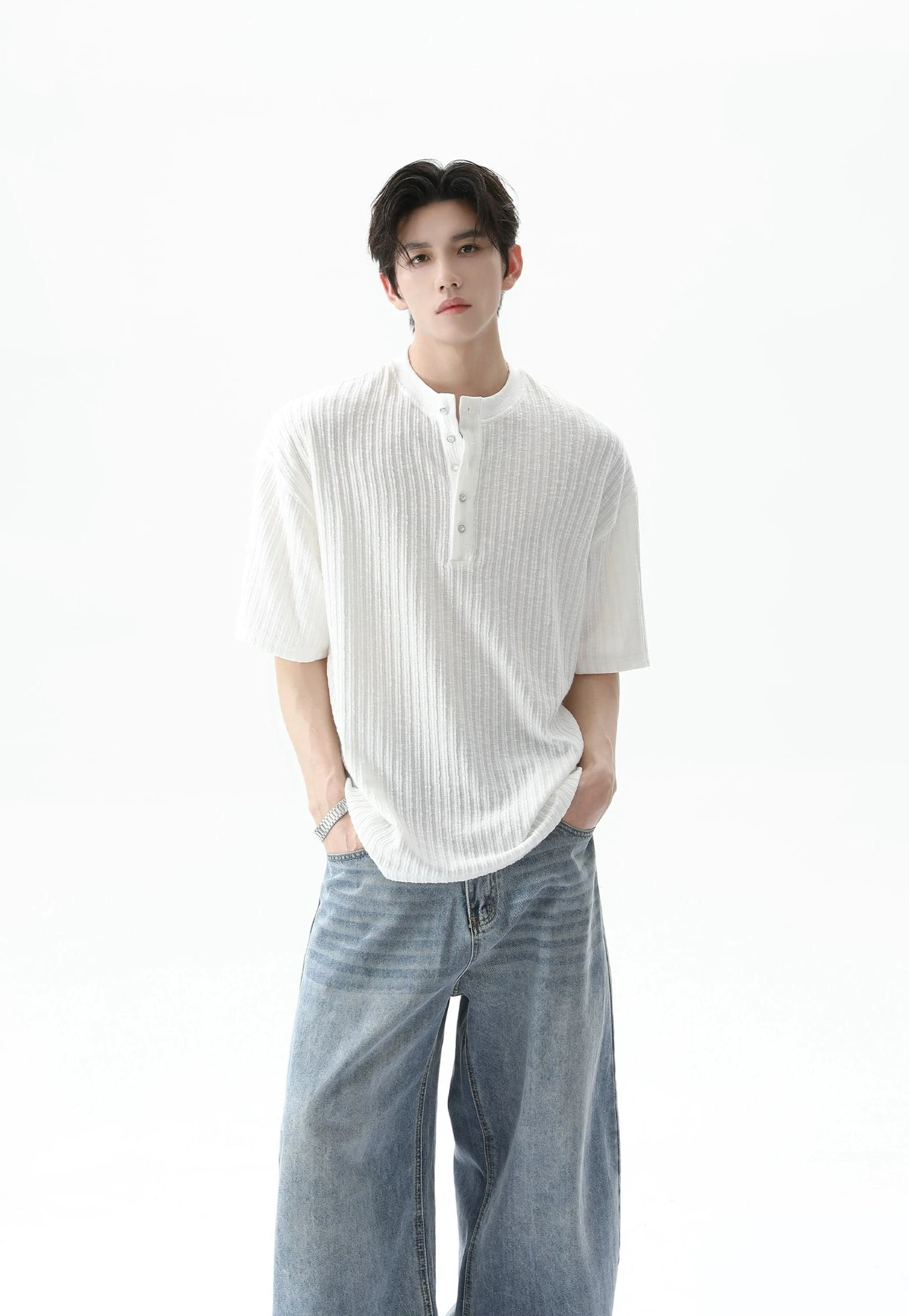 Textured Ribbed Henley Half Sleeve Top 2 Textured Ribbed Henley Half Sleeve Top - Image 2