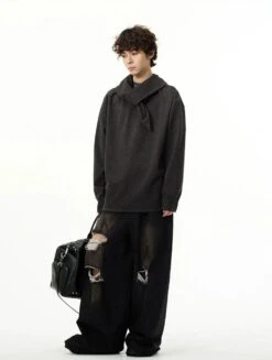 Drop Shoulder Sweatshirt With Scarf Detail -Modern Wear Shop d23b123cbdc9142c5341d4c7d6357f5c