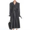 Oversized Belted Faux Leather Coat With Wide Lapels