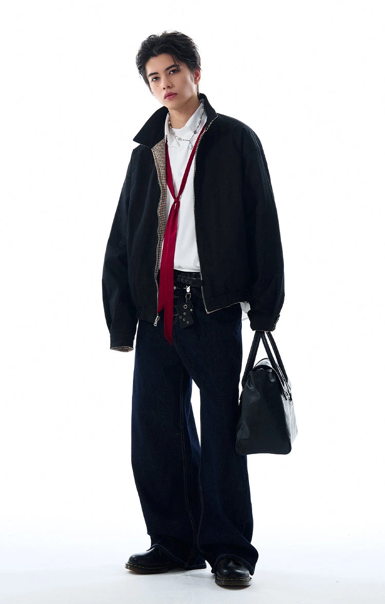 Oversized Houndstooth Reversible Zip Jacket With Elastic Trim 13 Oversized Houndstooth Reversible Zip Jacket With Elastic Trim - Image 13