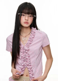 Stripe Ruffle Trim Short Sleeve Blouse -Modern Wear Shop d2bf15d3ccd922ba45644363e2188435 15c82cc2 b120 400e 8fd9 1ca75bbf6da2