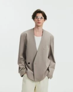 Asymmetric Collarless Oversized Wrap Blazer