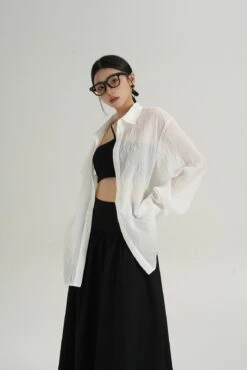 Sheer Wave Texture Long Sleeve Button Top -Modern Wear Shop d2ff7c9cb3c477e9284a83270b87d0af