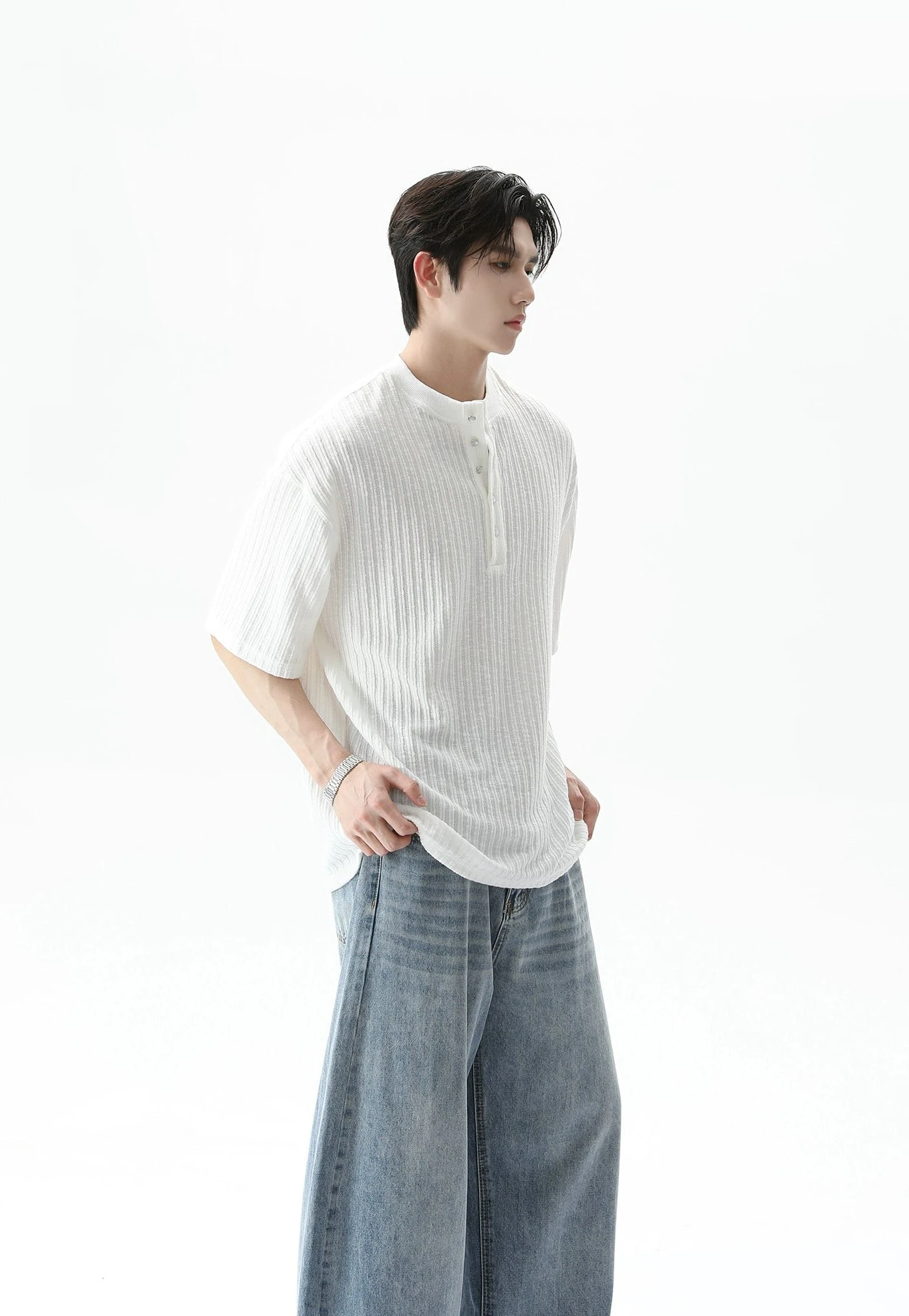 Textured Ribbed Henley Half Sleeve Top 4 Textured Ribbed Henley Half Sleeve Top - Image 4