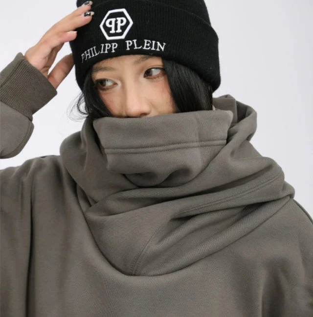 Oversized Drop Shoulder Layered Funnel-Neck Hoodie 3 Oversized Drop Shoulder Layered Funnel-Neck Hoodie - Image 3