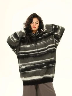 Striped Oversized Drop Shoulder Fuzzy Sweater -Modern Wear Shop d355622689dd430764470430ade297d0