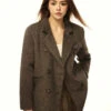 Oversized Double-Breasted Tweed Blazer Coat