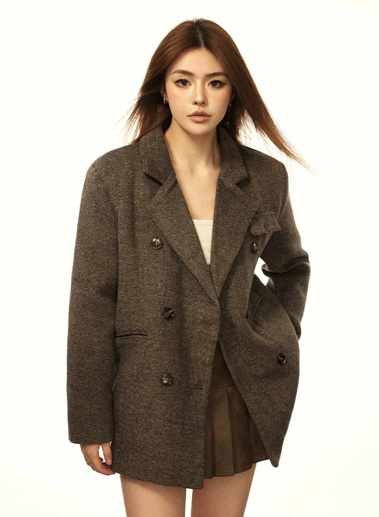 Oversized Double-Breasted Tweed Blazer Coat 1 Oversized Double-Breasted Tweed Blazer Coat