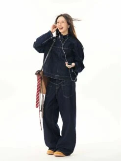 Oversized Contrast Stitch Denim Zip Jacket 25 Oversized Contrast Stitch Denim Zip Jacket -Modern Wear Shop d3b70e1a671d79116b45f58c81b6e1be