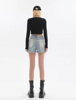 Distressed High-Waist Denim Shorts -Modern Wear Shop d3b7dba240e2cbc709907eb7f03f4822