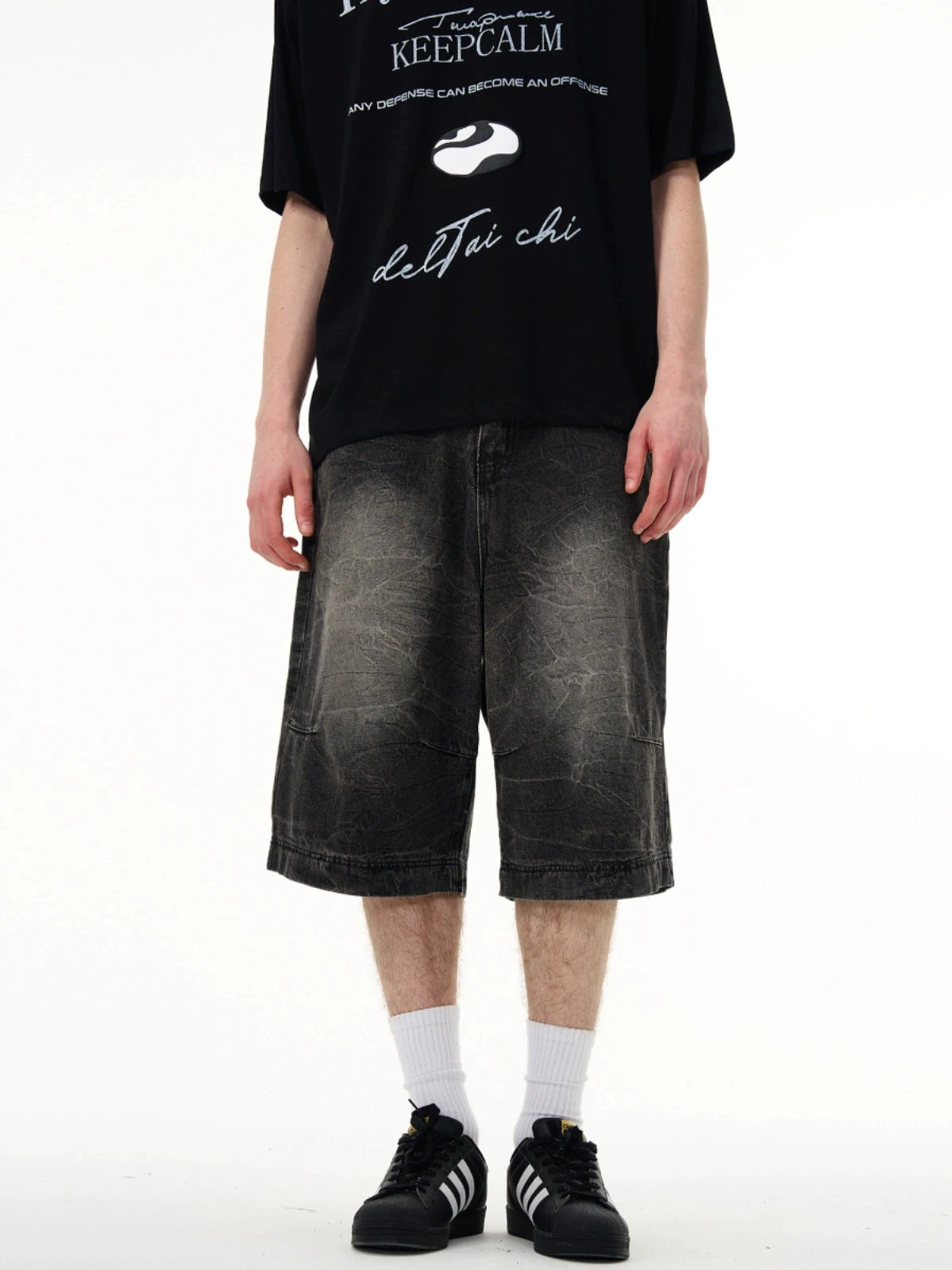 Slim Faded Denim Knee-Length Straight Shorts 2 Slim Faded Denim Knee-Length Straight Shorts - Image 2