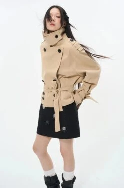 Overlapped Cropped Trench Coat With Belt -Modern Wear Shop d3fc57c4e3a1e47c3a887a9165fda20e