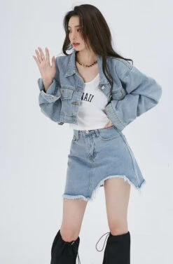 Cropped Denim Jacket And Distressed Hem Mini Skirt Two-Piece Set 15 Cropped Denim Jacket And Distressed Hem Mini Skirt Two-Piece Set -Modern Wear Shop d41bd3c06ddd7c70c4dd70c05f5d927e