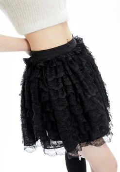Layered Ruffle Lace Mini Skirt With Elastic Waistband -Modern Wear Shop d442aab7b110a68137d142c9aad970c6