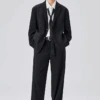 Ribbed Textured Blazer And Wide-Leg Trousers Two-Piece Set