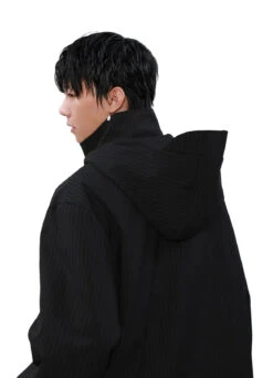 Pinstripe Hooded Zip Jacket With Snap Button Closure -Modern Wear Shop d45729d5b3eca42e7d4ad5ebe1a4fbce