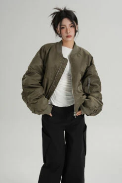 Oversized Mid-Crop Bomber Jacket With Sleeve Zip Pocket -Modern Wear Shop d460bc73ac1a0befaa2ff6bef6286931