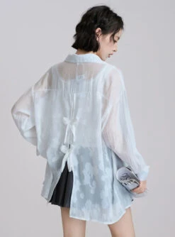 Sheer Floral Tie-Back Long Sleeve Shirt