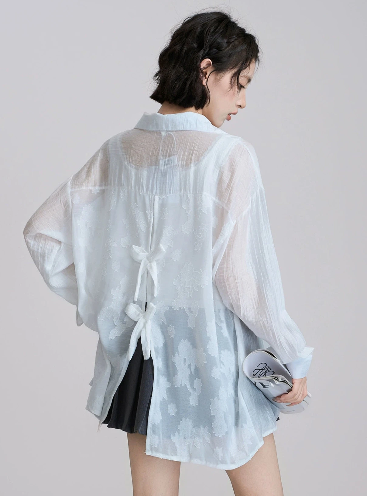 Sheer Floral Tie-Back Long Sleeve Shirt 1 Sheer Floral Tie-Back Long Sleeve Shirt
