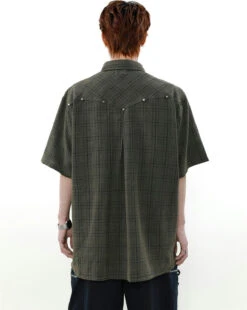Oversized Plaid Button-Up Short Sleeve Shirt -Modern Wear Shop d4797a82d6e86ebdcdcd5bfa64827ed5