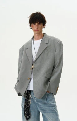 Oversized Checker Single-Breasted Blazer With Flap Pockets -Modern Wear Shop d48596d8a8eb527a87009d721e33f1ad