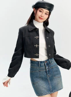 Textured Fireman Clasp Cropped Collar Jacket -Modern Wear Shop d4a195de20b3d1d21917c18b8ff9961d