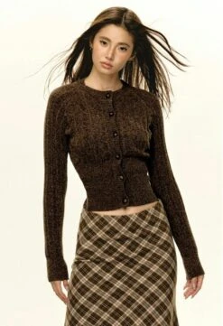 Skinny Cable Knit Button-Up Cardigan -Modern Wear Shop d4c3443a2ae1cecba2755f0a3338b881