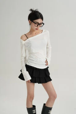 Asymmetric Single-Strap Off-Shoulder Long Sleeve Top -Modern Wear Shop d4ced08ce78ae9dabcb34e63e9522a30