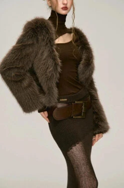 Faux Fur V-Neck Short Coat -Modern Wear Shop d4ec2d35146c39aa9053ecbc7c883419