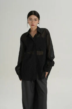 Sheer Wave Texture Long Sleeve Button Top -Modern Wear Shop d50a811179b8ff0ac4ca93dec8d7e44d