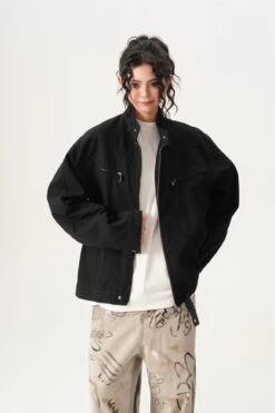 High Collar Drop Shoulder Jacket With Zip Pocket Details -Modern Wear Shop d5257b2f03d001f0afdc76b5908a5385