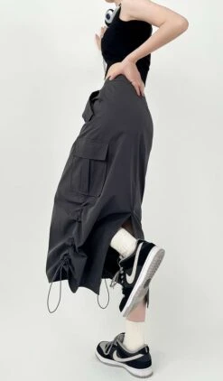 Side Ruched Parachute Cargo Midi Skirt -Modern Wear Shop d54ad0827bedb6f67383bc4b2945ab7e