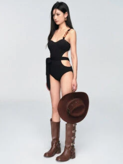 Chain Strap One-Piece Swimsuit With Tie Side -Modern Wear Shop d5714c4add17bb120d259c3aaf81edbd