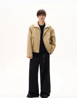 Fleece Lined High Collar Zip Pocket Worker Jacket -Modern Wear Shop d5854d49d9bf0ddbd5dc2071e399f207