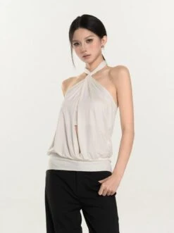 Twist Halter Neck Draped Blouse With Cutout -Modern Wear Shop d5b51ce735cfa78311ae411fd6c01e91
