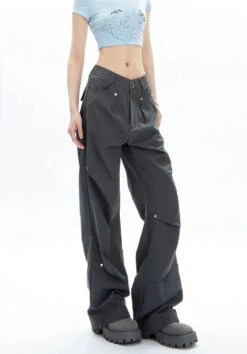 Wide-Leg Button-Detail Cargo Trousers -Modern Wear Shop d5bff01e26d96895763f81c432d06845