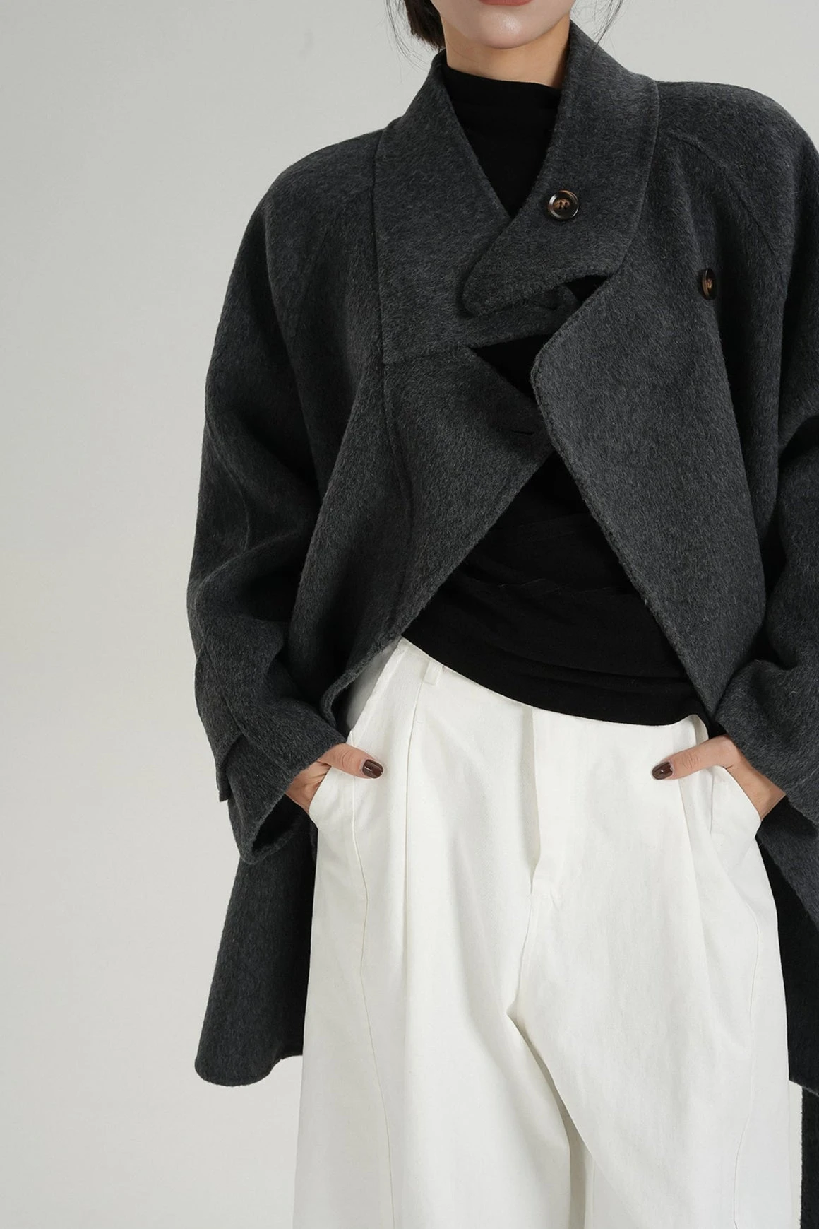 High Collar Asymmetric Button Coat With Belt 10 High Collar Asymmetric Button Coat With Belt - Image 10