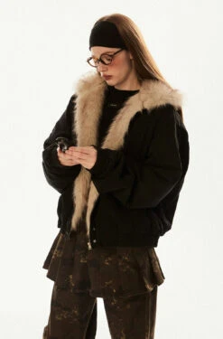 Faux Fur Lined Elastic Hem Hooded Jacket -Modern Wear Shop d5d9350c541daddecb06703c85b2604f