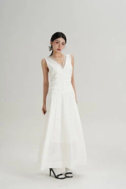 Sleeveless V-Neck Maxi Dress With Lace Back And Ruched Waist -Modern Wear Shop d5ef7445aa3175eed94f5ae7db0b4971